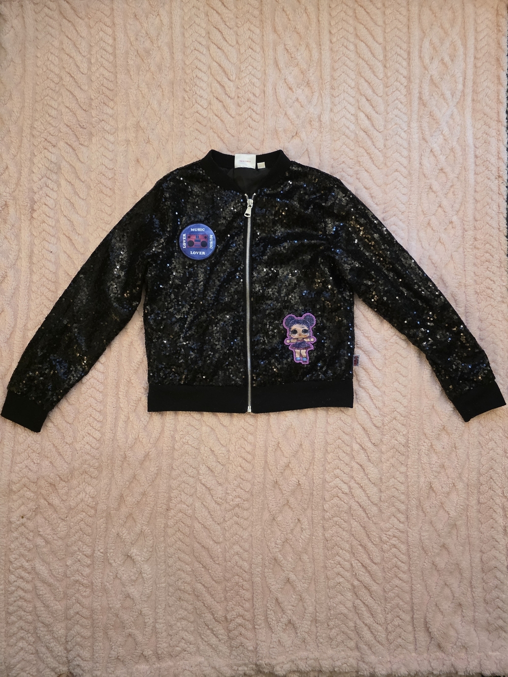 L.O.L. Surprise! Black Sequin Zip Jacket with Silver Zipper Size 7/8